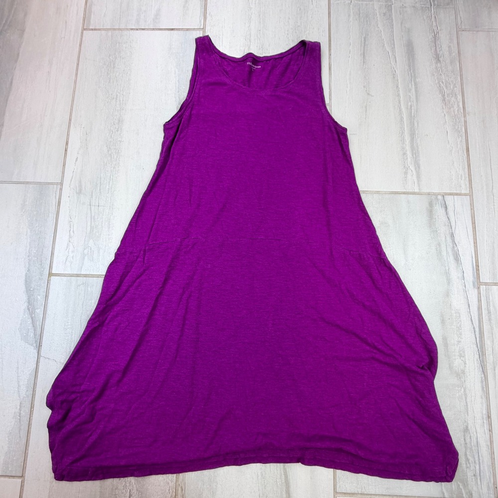 Eileen Fisher Purple Hemp Organic Cotton Sleeveless Midi Tank Dress Small